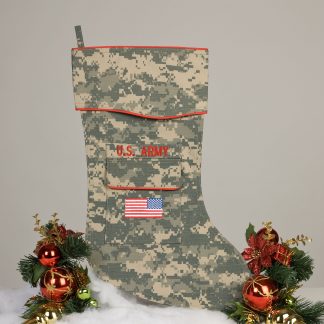 U.S. Army Christmas stocking crafted in the ACU fabric.
