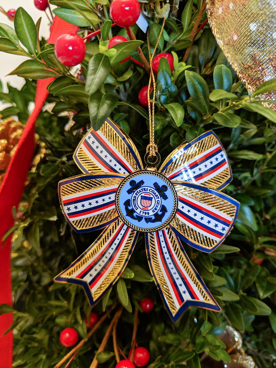 Coast Guard 3D Bow Christmas Ornament Displayed